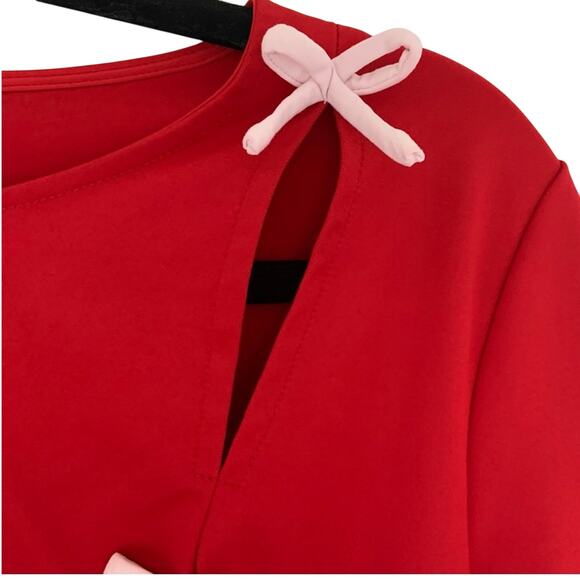 Red Mini Dress with White Bow Accents Size Small - Picture 5 of 9